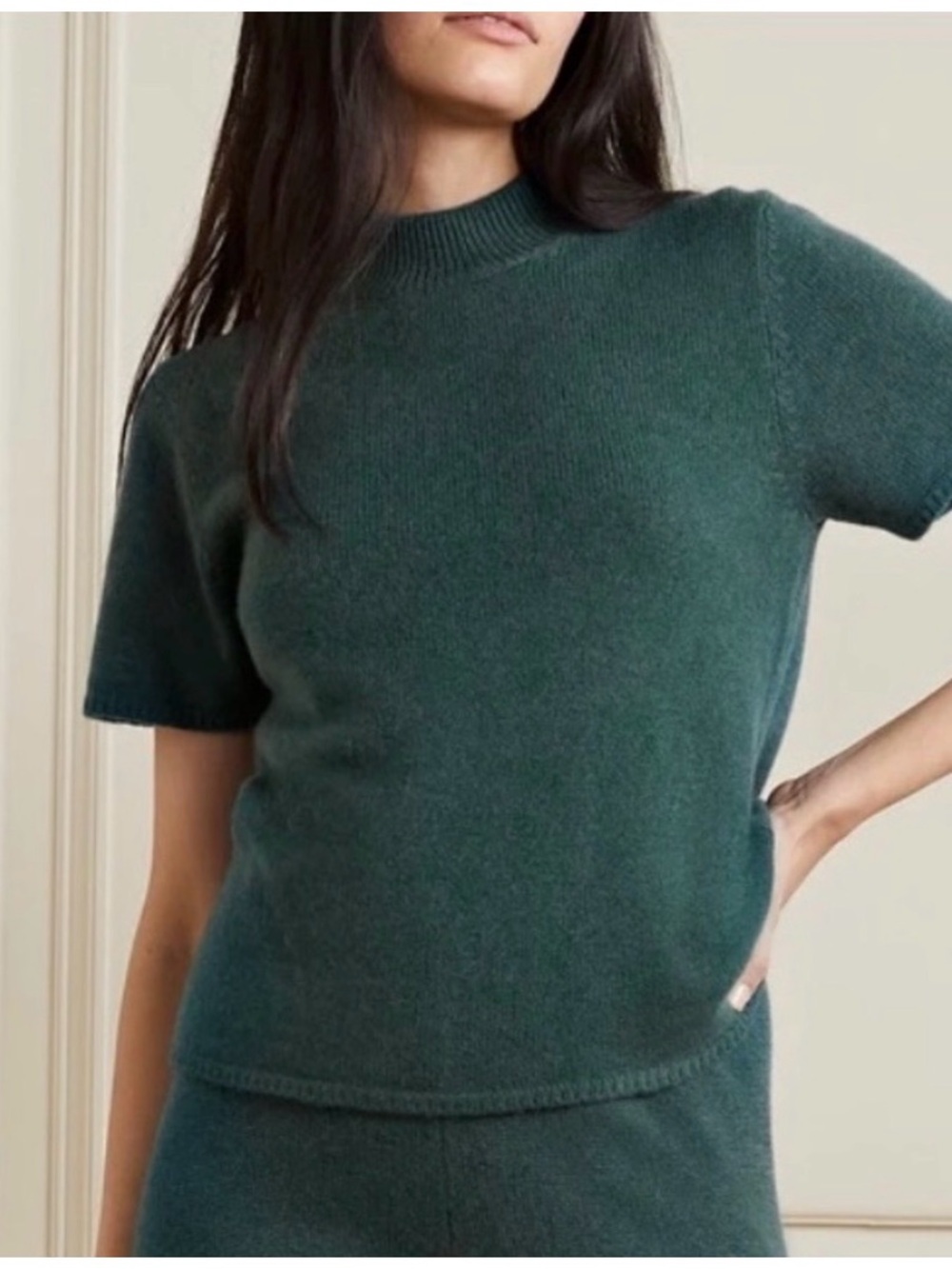 Suzie Kondi Short-Sleeve Mock Neck Sweater 100% cashmere